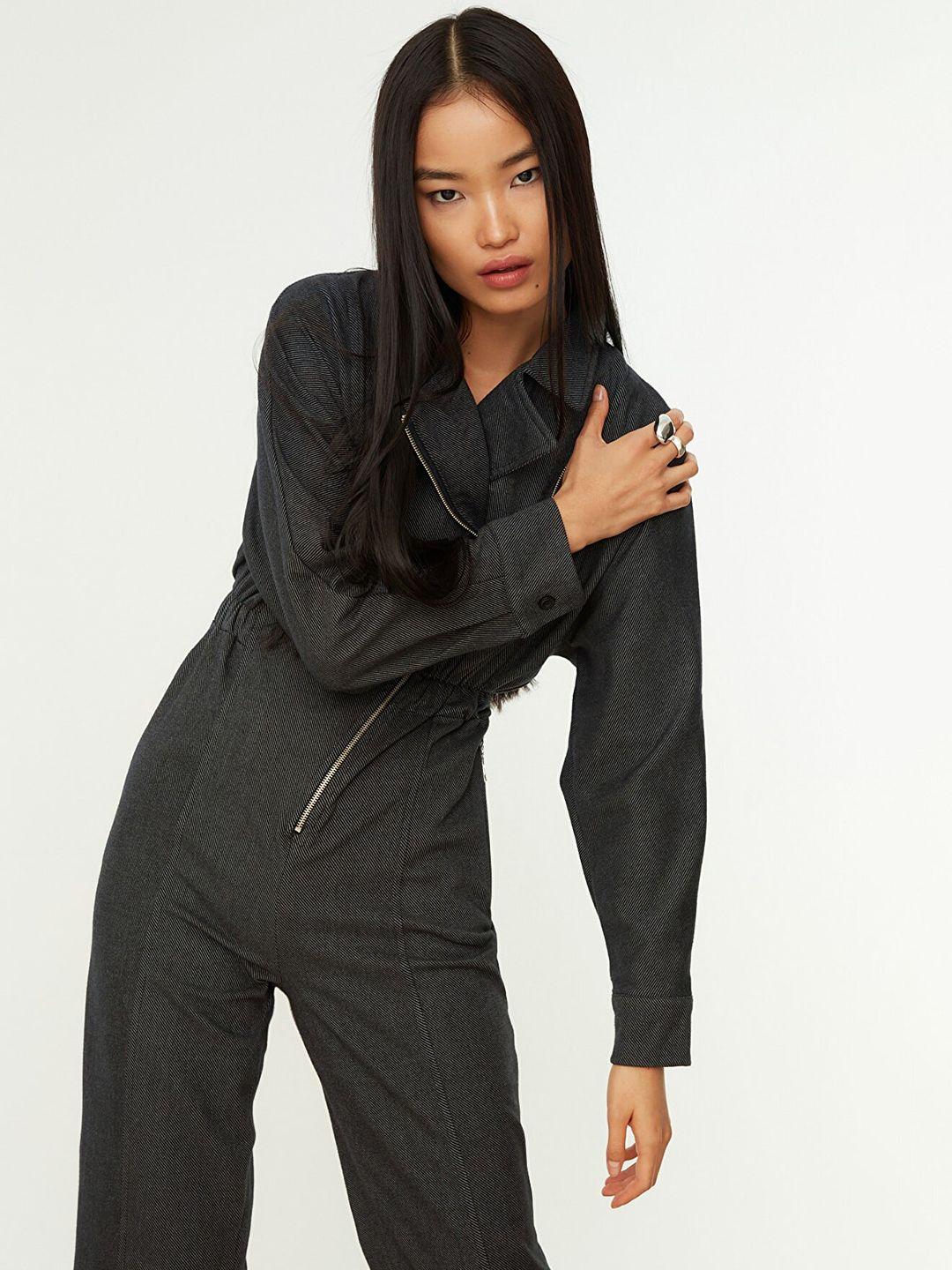 trendyol women charcoal grey basic jumpsuit