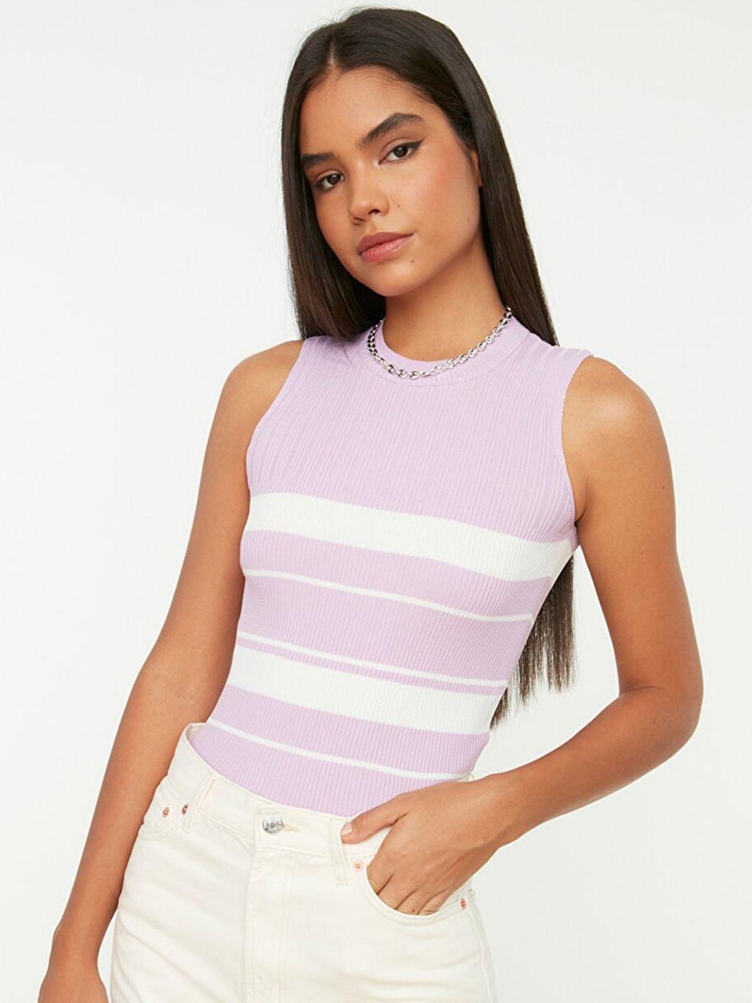 trendyol lavender & white striped top