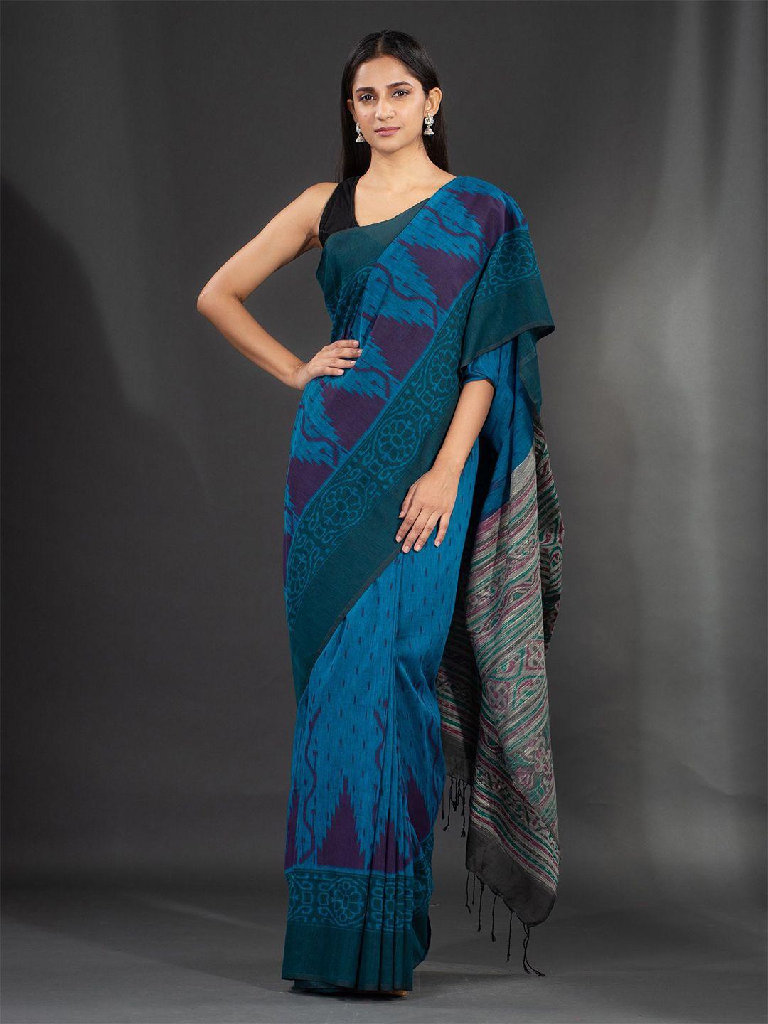 charukriti blue & green pure cotton saree