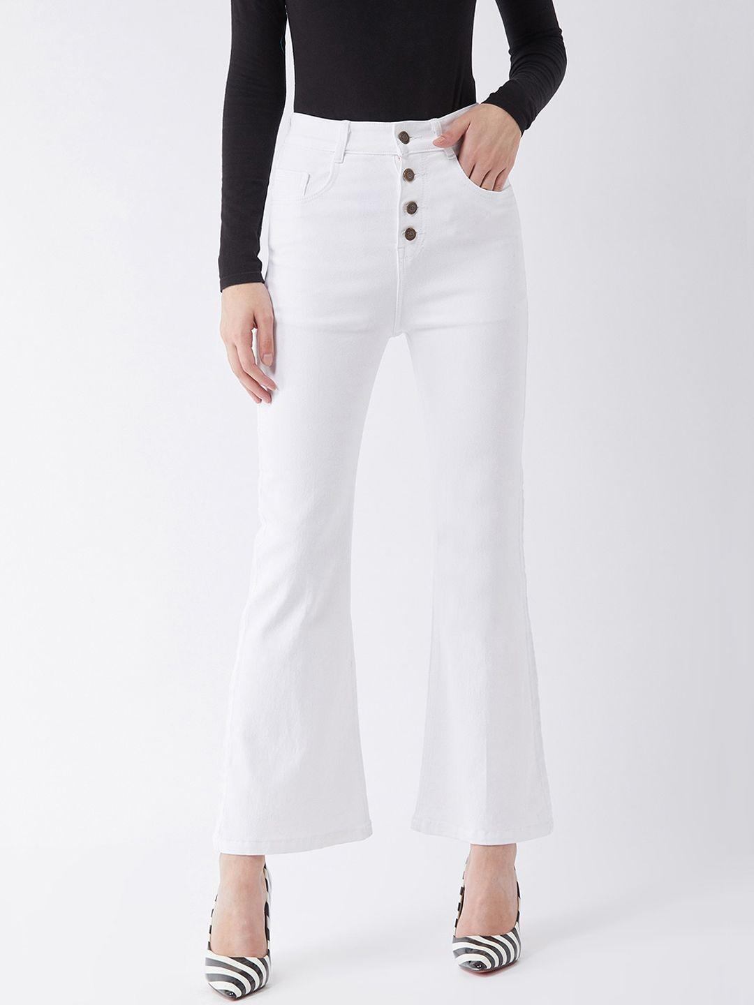 dolce crudo women white bootcut high-rise stretchable jeans