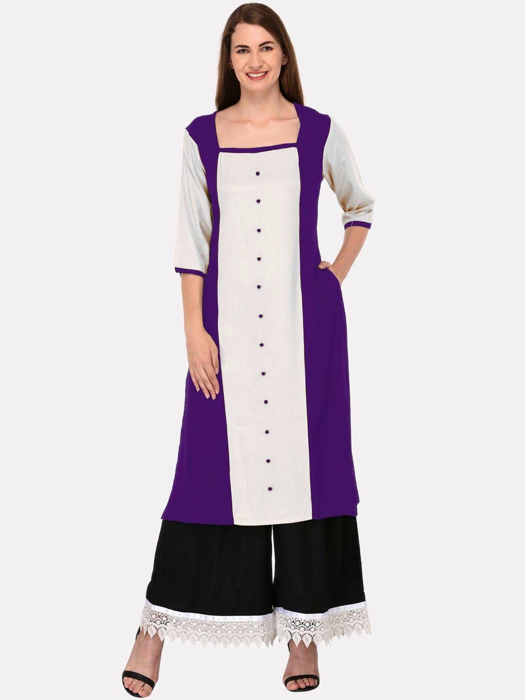 kalini women purple colourblocked mirror work tiering kurta