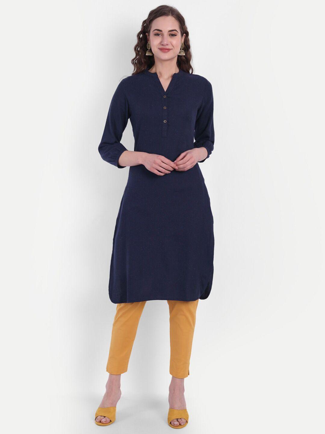 suti women navy blue solid cotton kurta