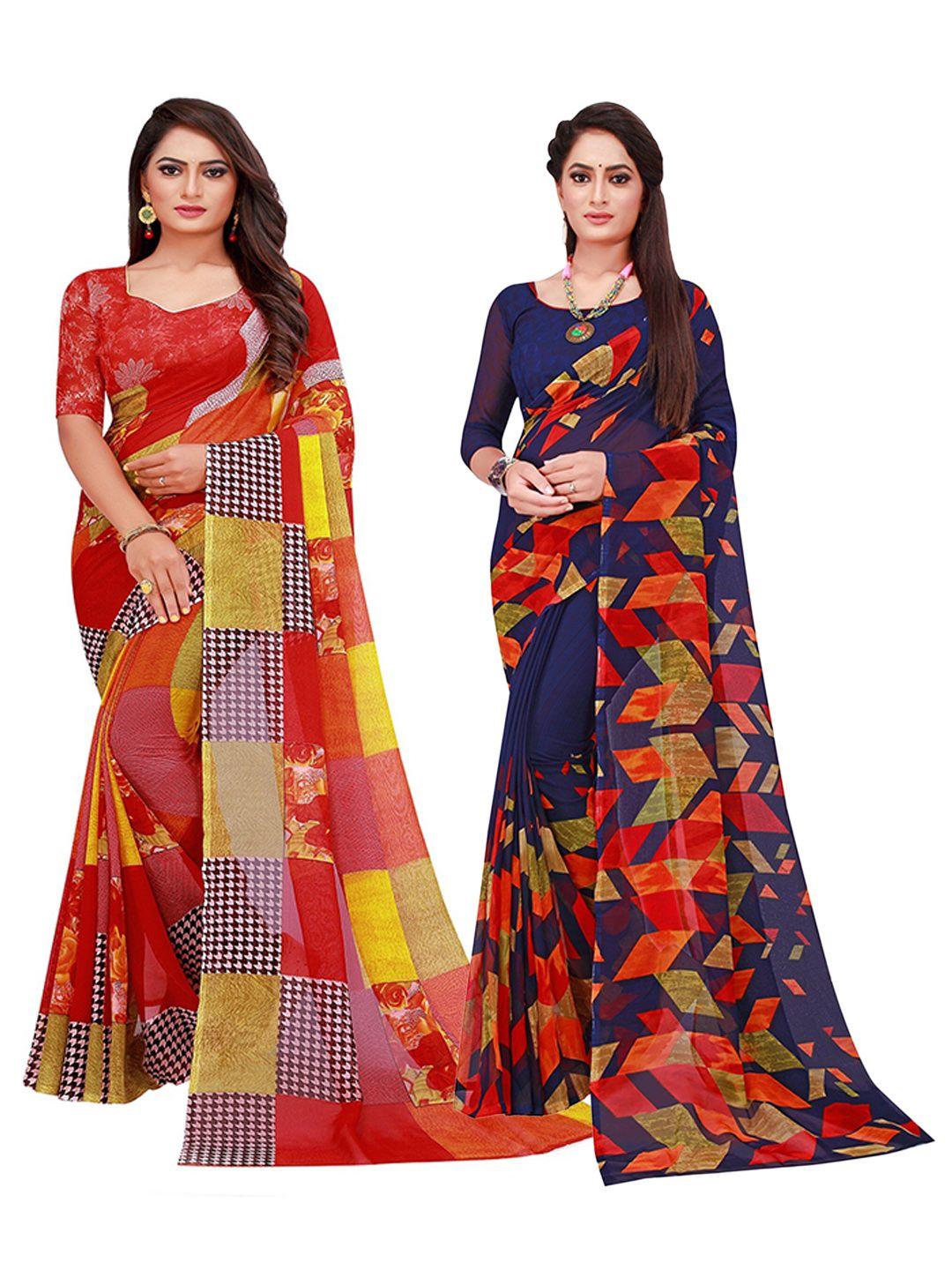 saadhvi set of 2 navy blue & pink pure georgette saree