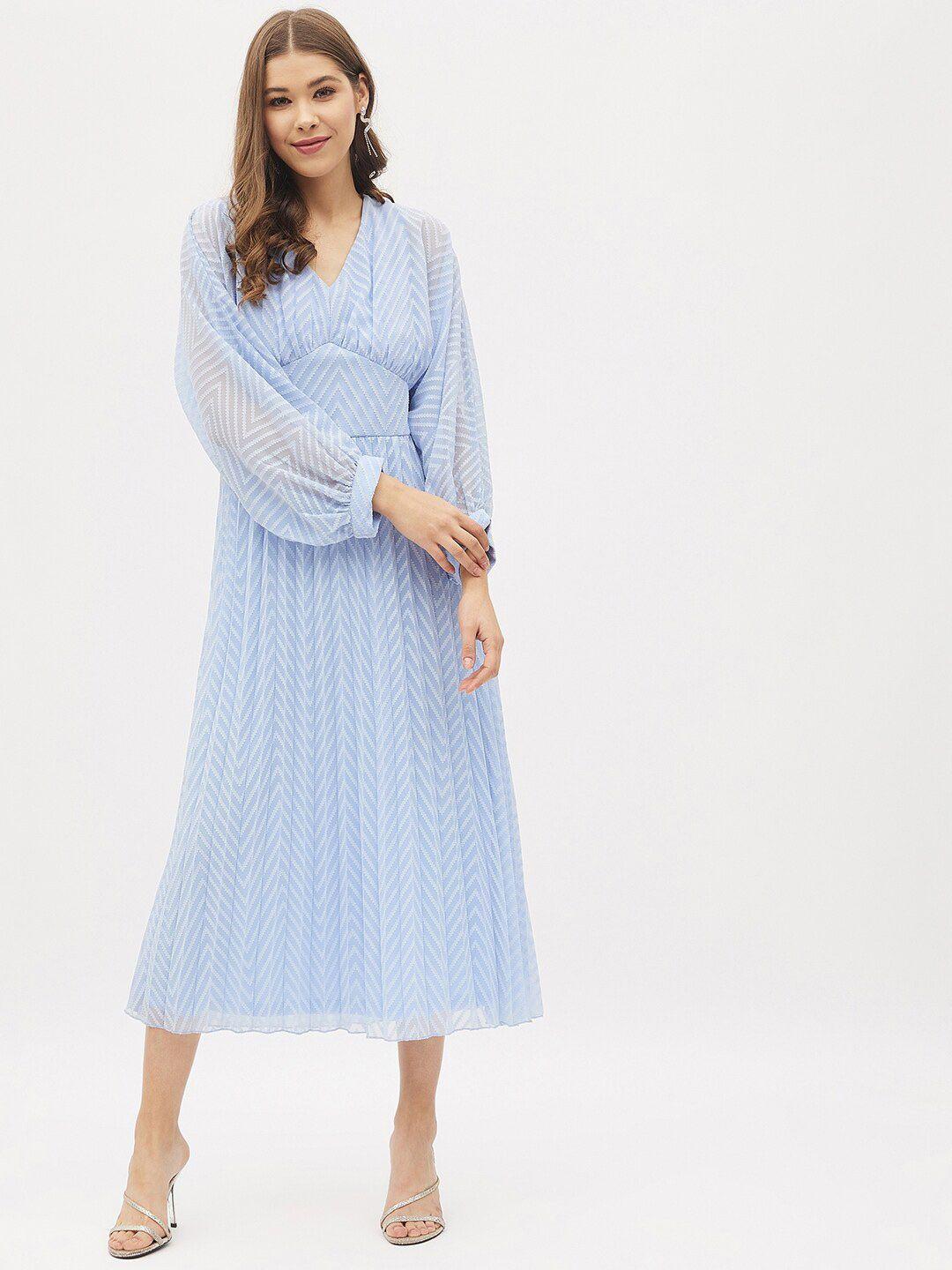 harpa women blue striped georgette midi dress