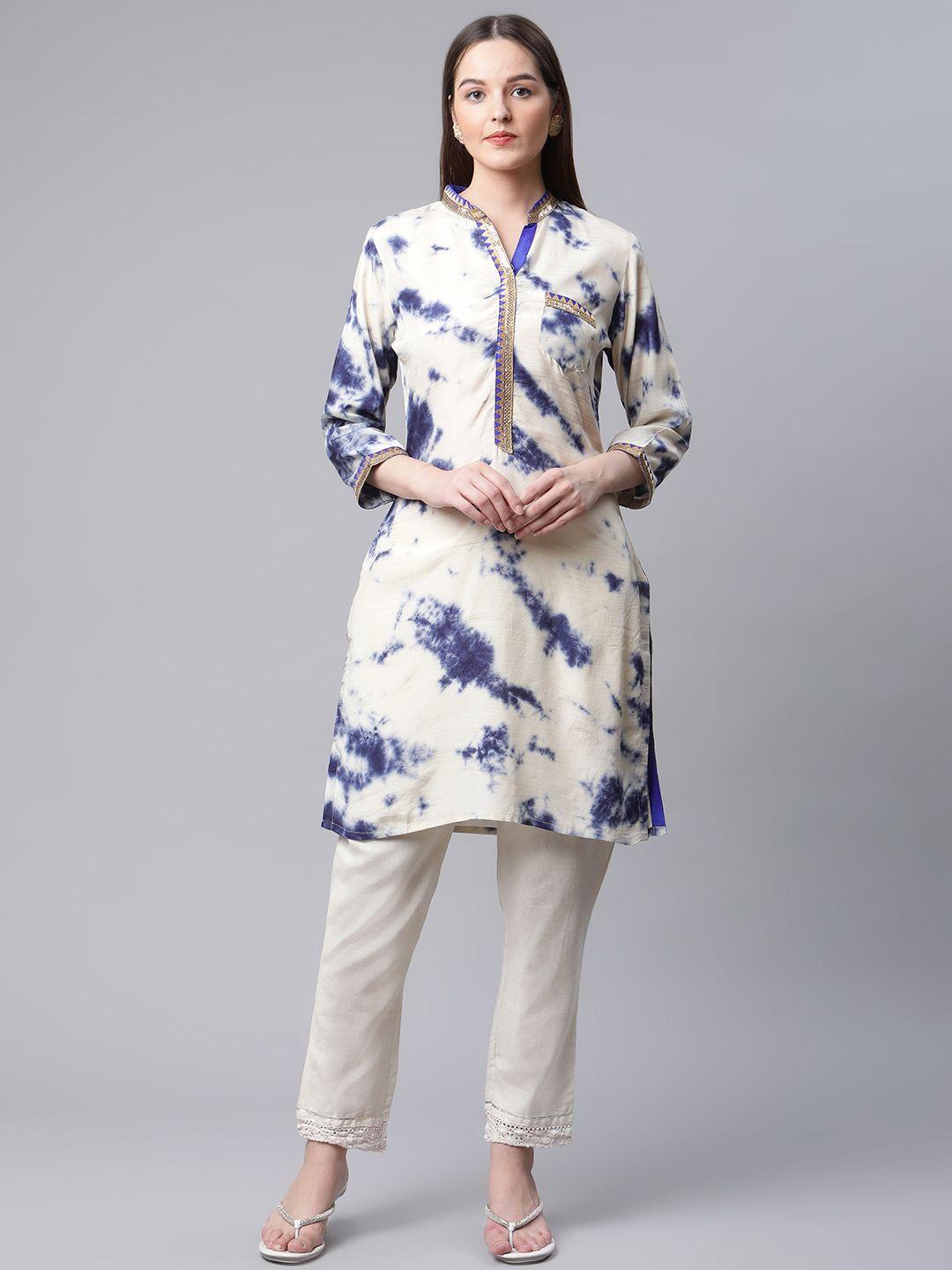 amiras indian ethnic wear women blue dyed kurta with trousers