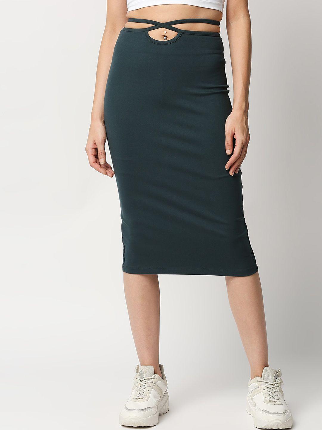 disrupt women green solid midi skirt