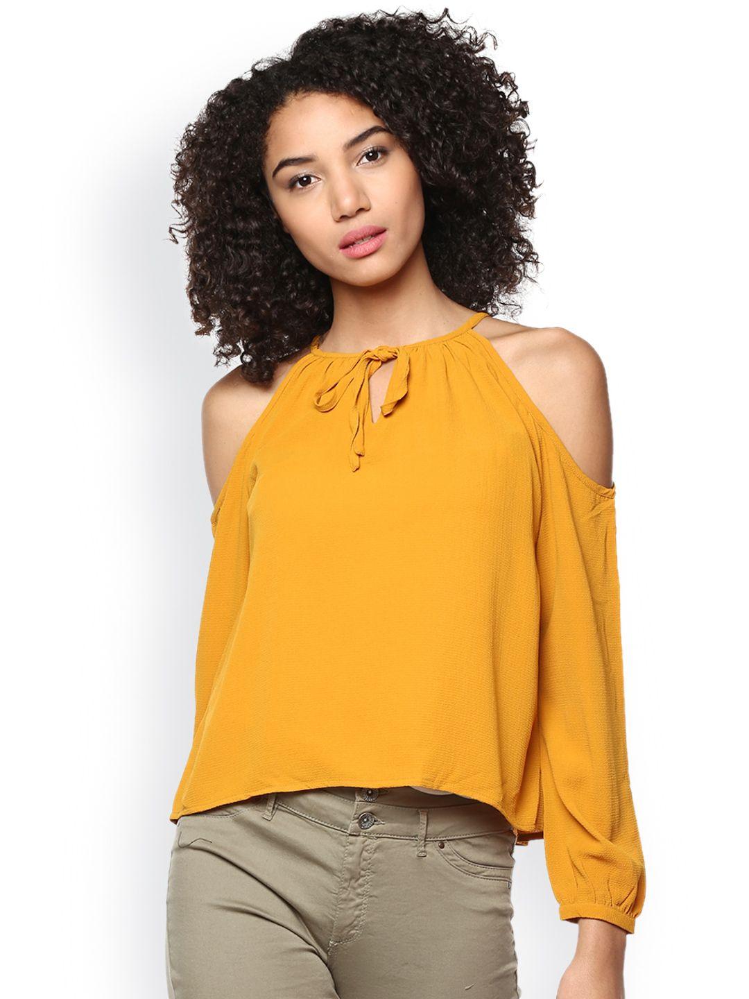 harpa mustard yellow cold-shoulder top