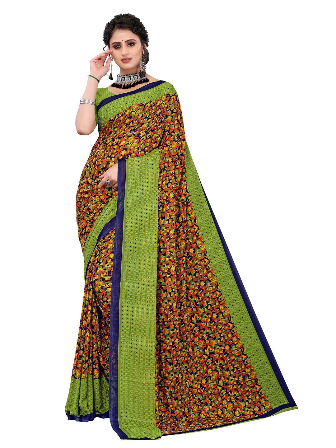 yashika green & brown printed saree