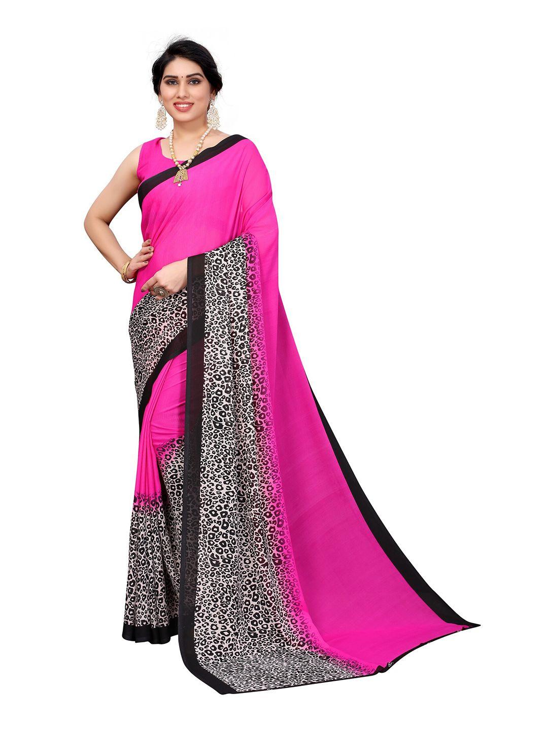 yashika pink & black georgette printed saree