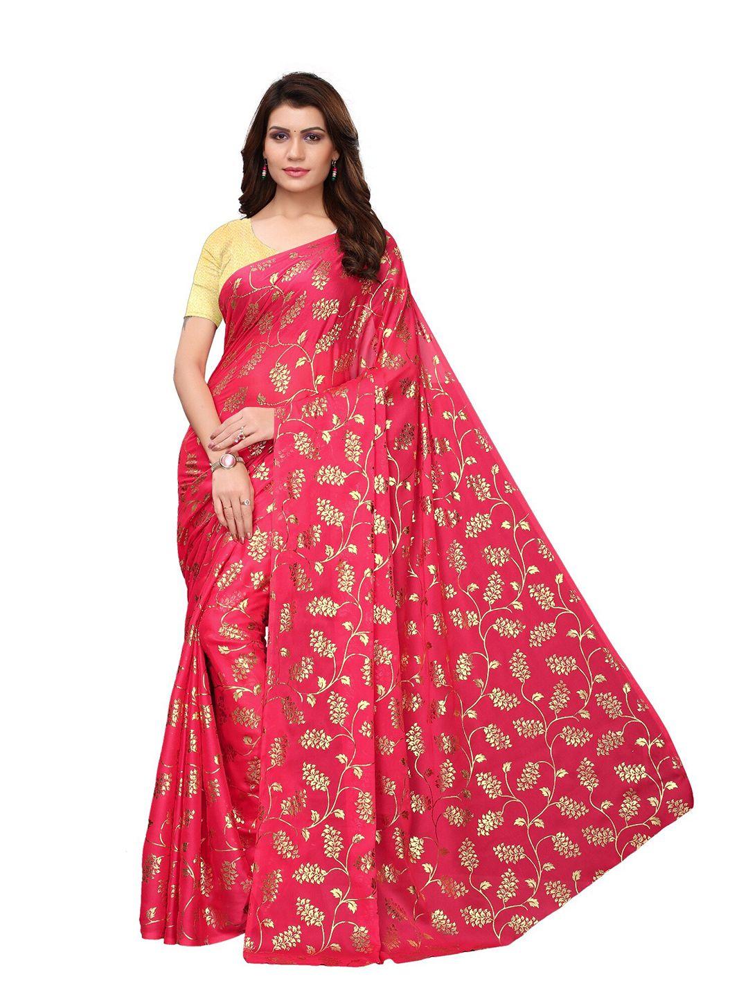 yashika pink & golden floral silk blend saree