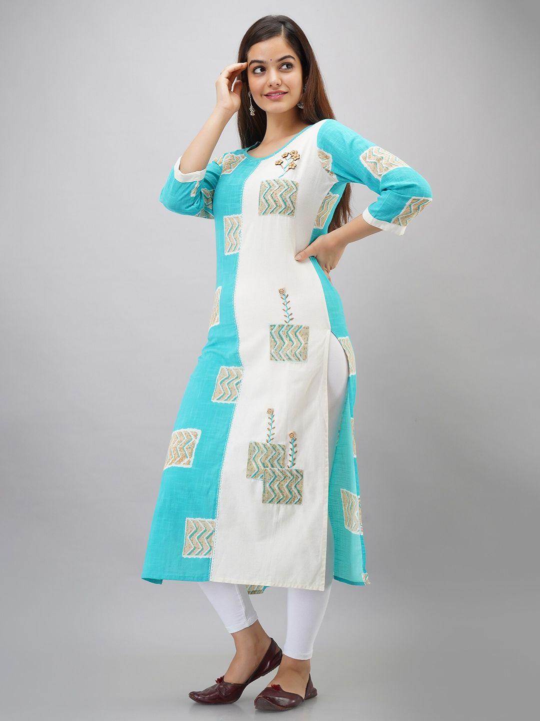 sky shoppie women blue & white floral printed kurta