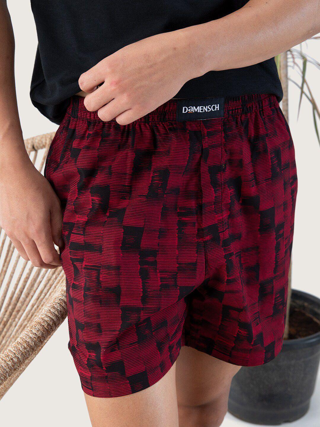 damensch men maroon cotton printed boxer shorts