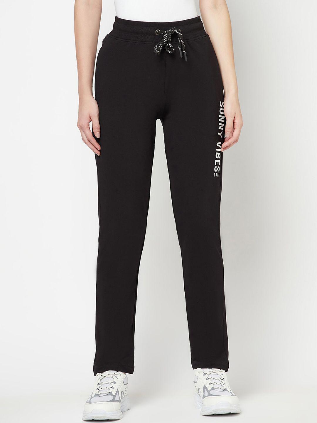 cantabil women black solid cotton track pants