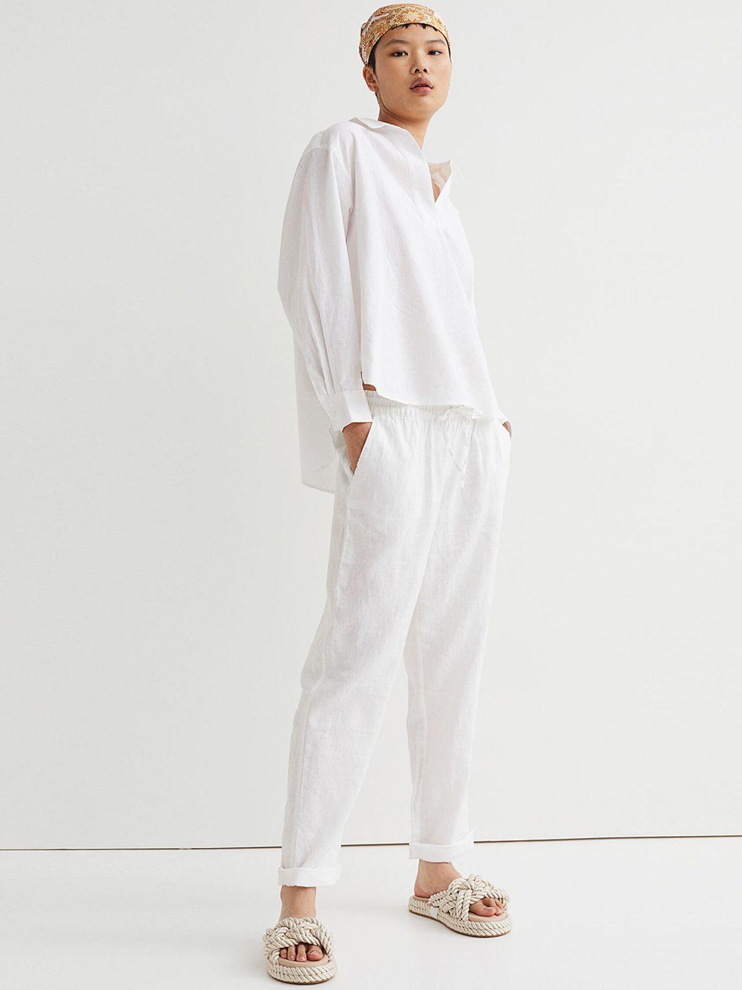 h&m women white linen joggers