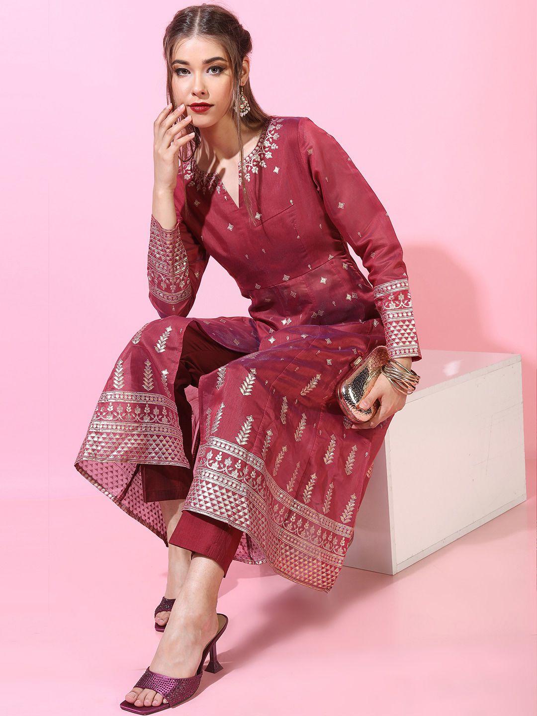 vishudh women ethnic motifs chanderi cotton kurta with trouser