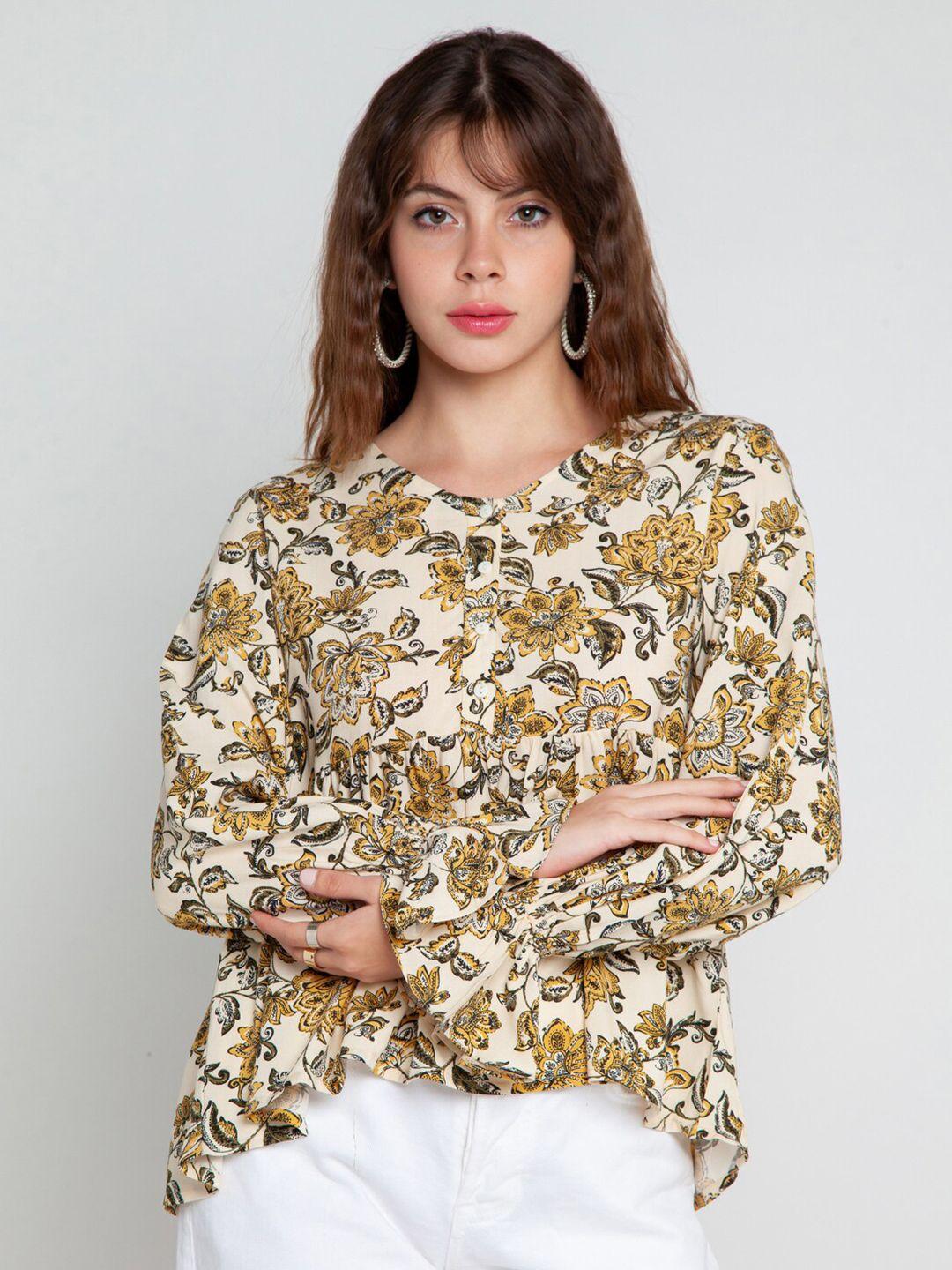 zink london cream-coloured floral print top