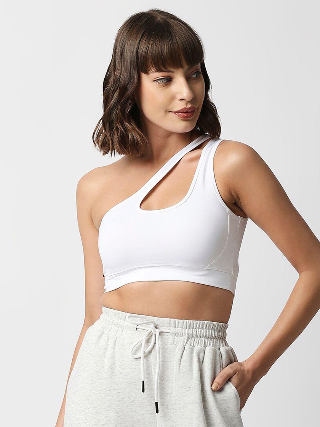 disrupt white one shoulder bralette crop top