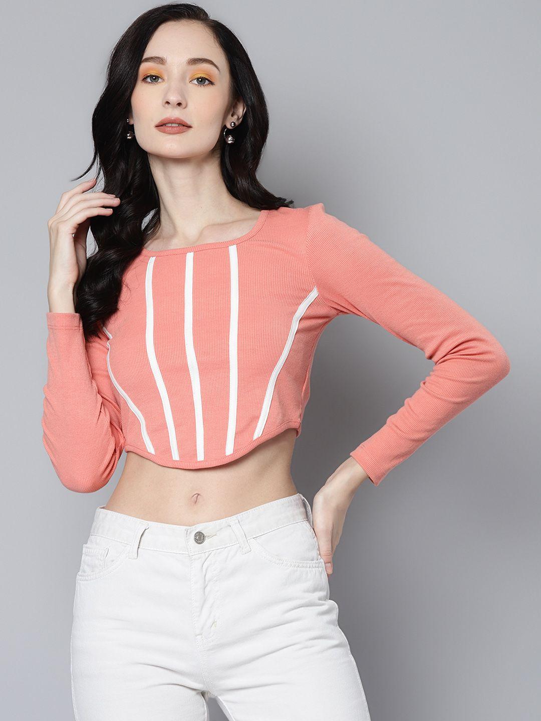 sassafras peach-coloured & white striped crop top