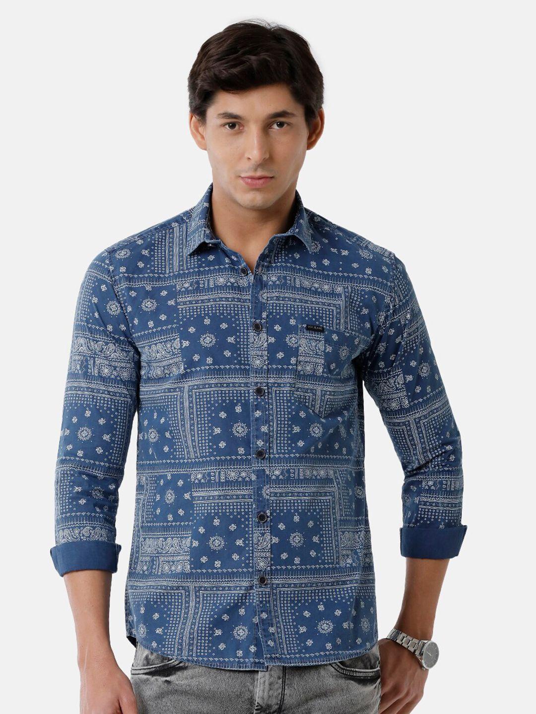 voi jeans men blue classic slim fit printed casual shirt