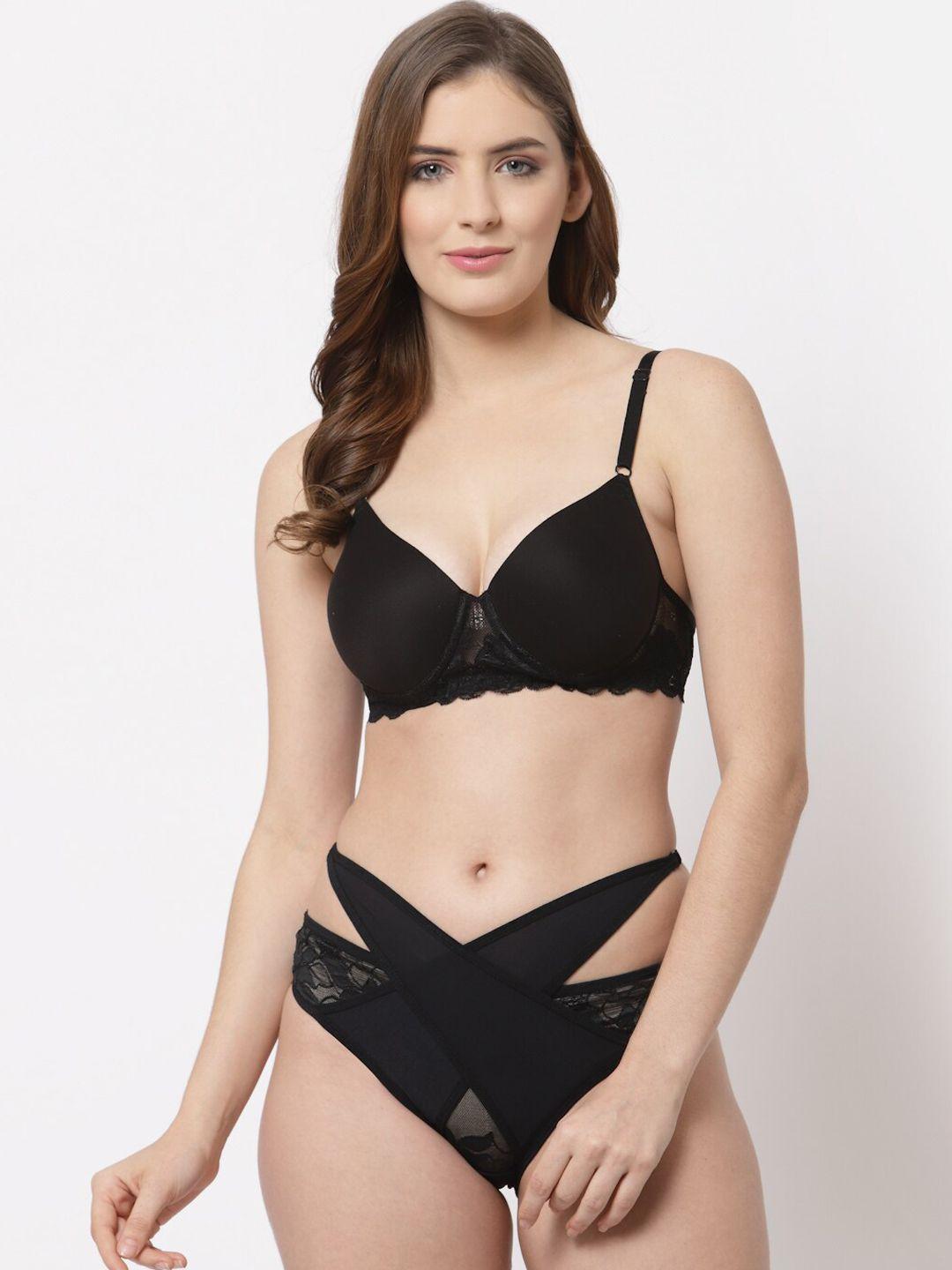 cukoo women black solid lingerie set bp21-034