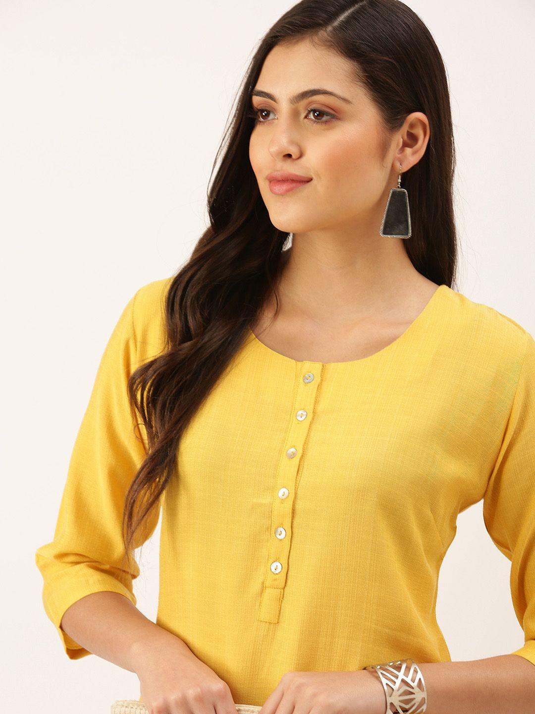 showoff women mustard yellow solid kurta