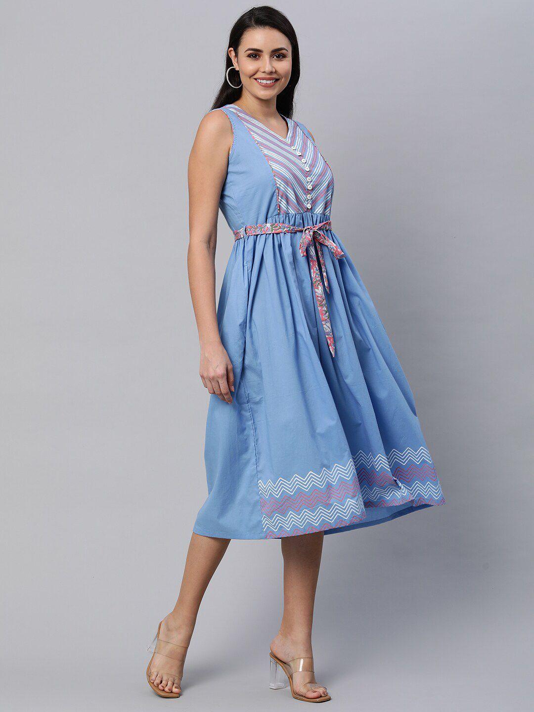 kami kubi blue striped midi dress