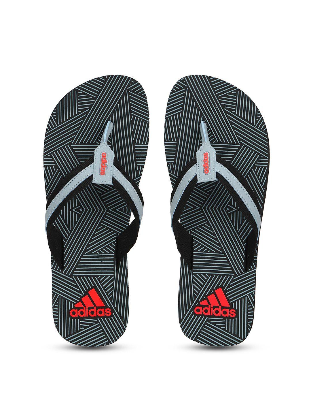 adidas men black & blue striped thong flip-flops