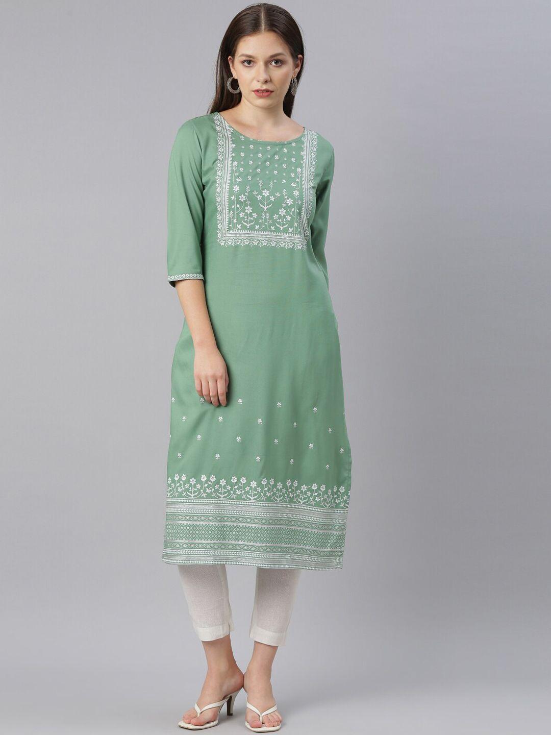 marcia women green floral printed kurta with trouser