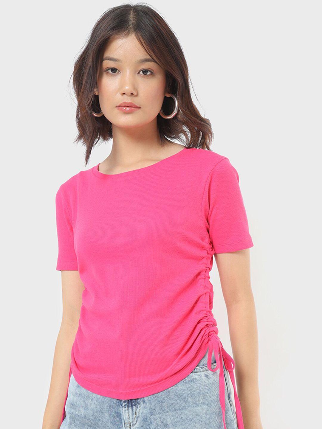 bewakoof women pink pure cotton applique t-shirt