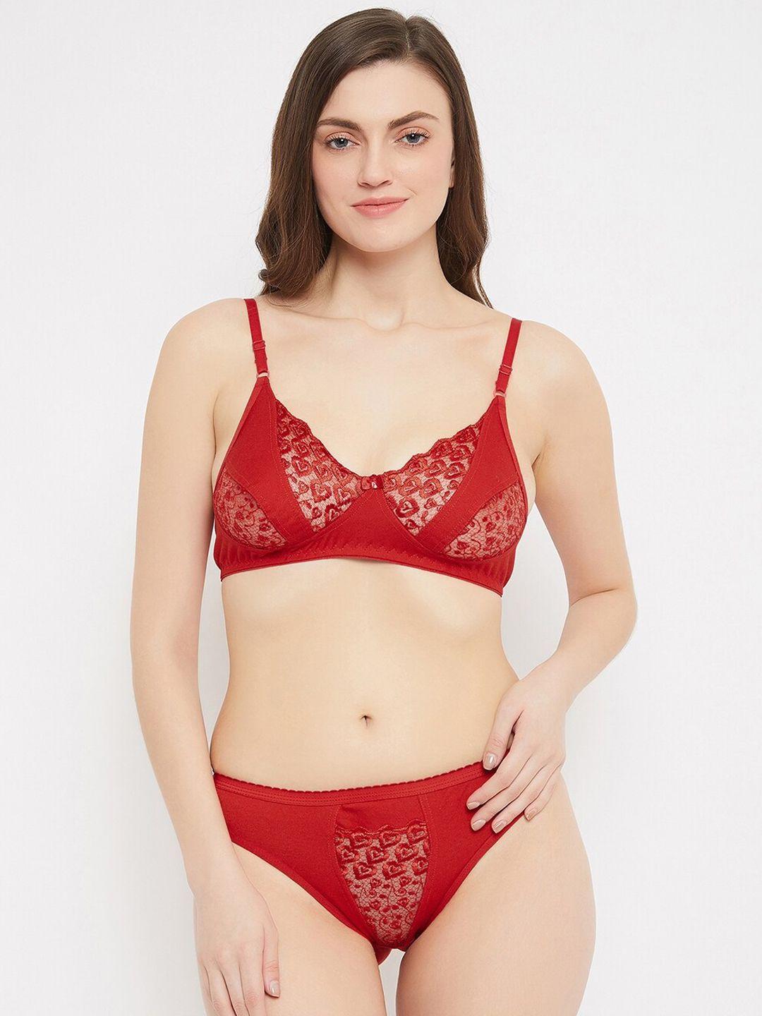 aliza women red solid lace lingerie set aliza non-paddad lingerie set