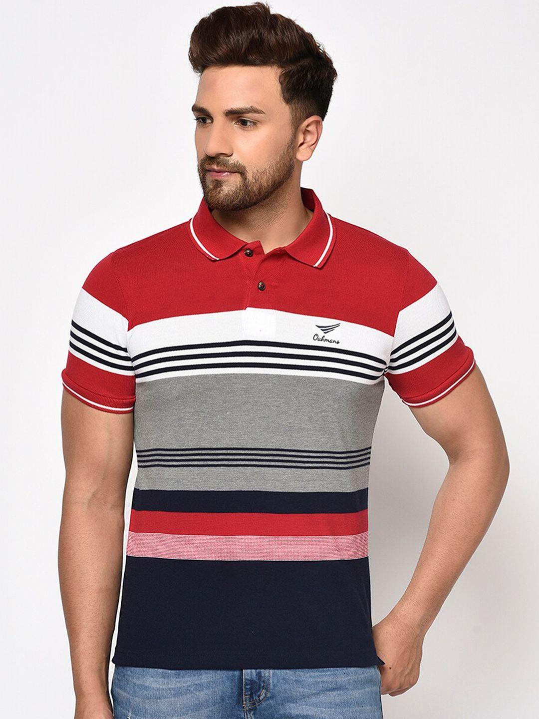 oakmans men red striped polo collar t-shirt