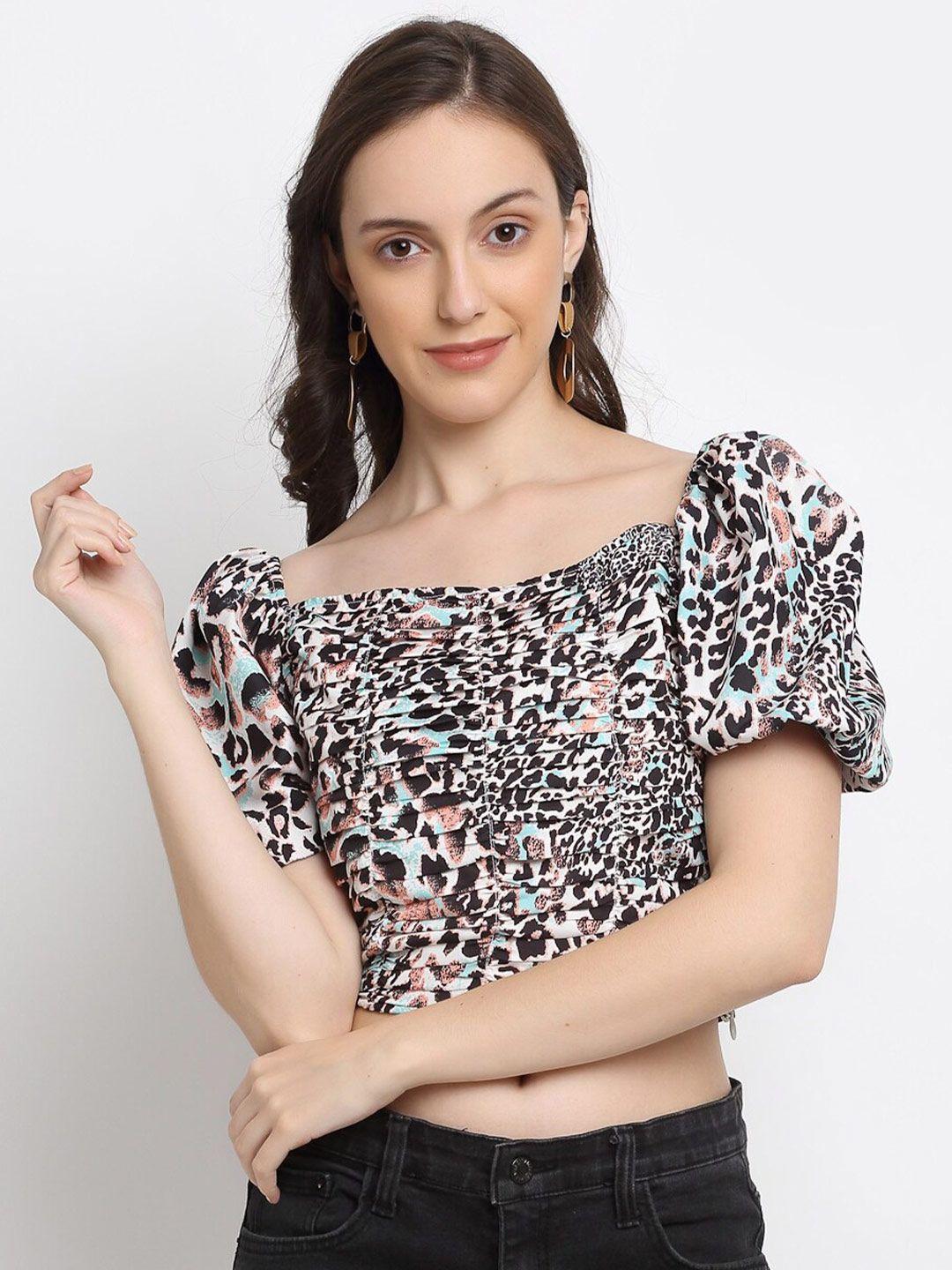 dressberry brown animal print bardot crop top