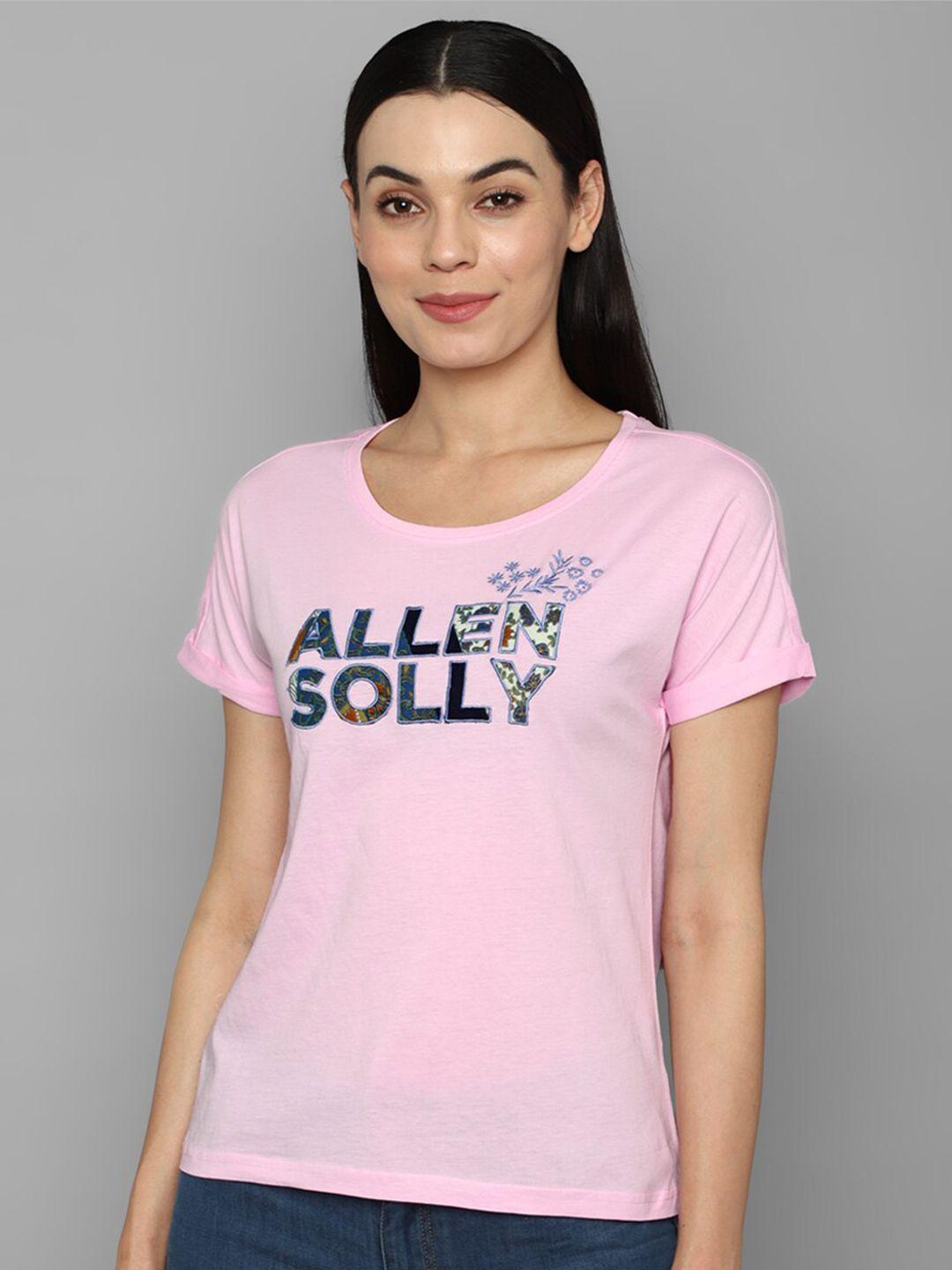 allen solly woman women pink typography printed applique t-shirt