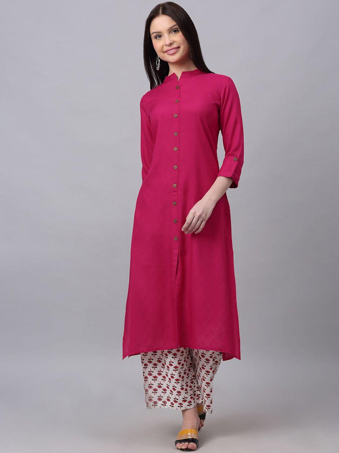 doriya women pink high slit kurta with palazzos