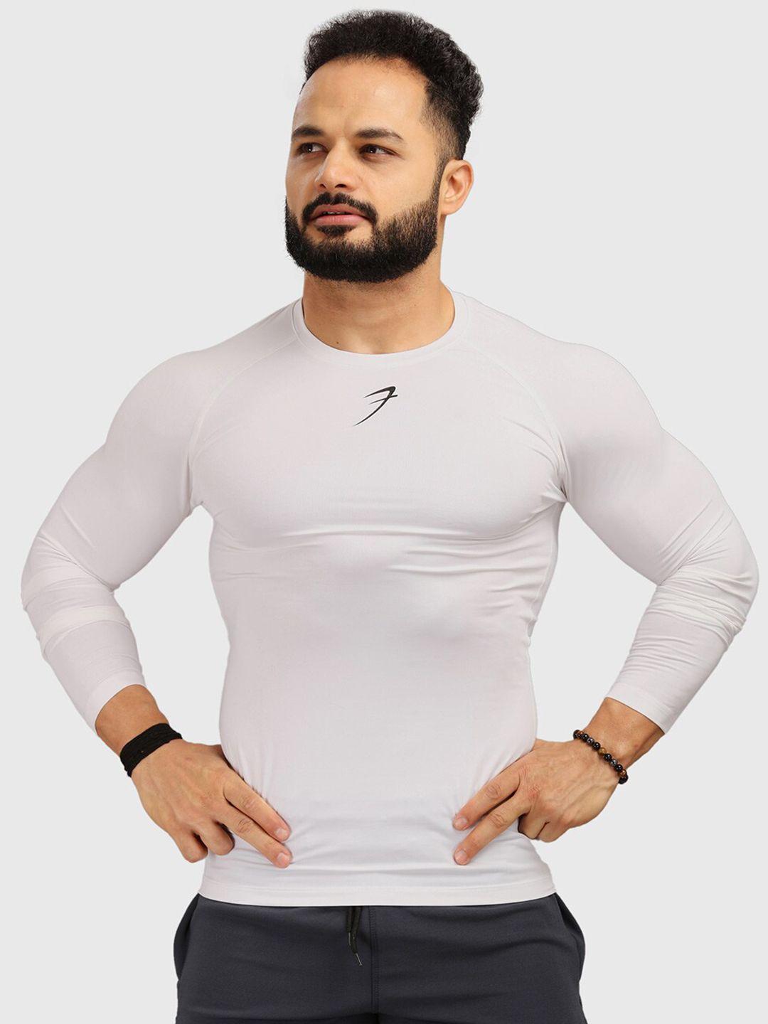 fuaark men white henley neck compression t-shirt