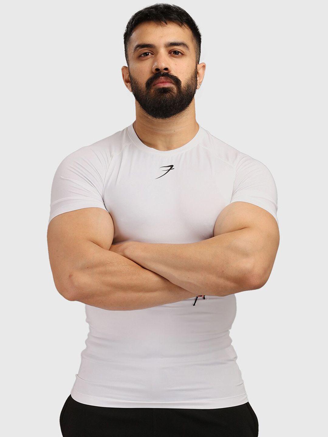 fuaark men white henley neck compression t-shirt