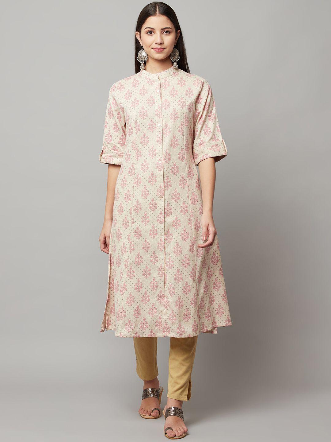 flavido women beige printed kurta