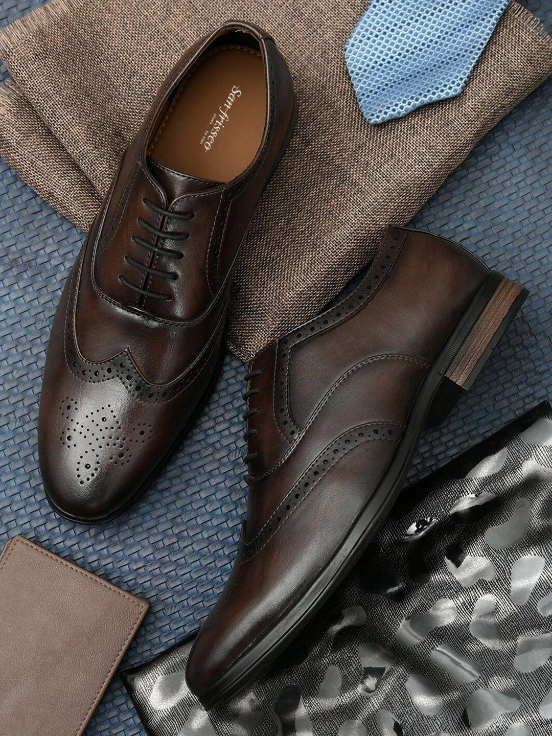 san frissco men brown solid formal oxfords