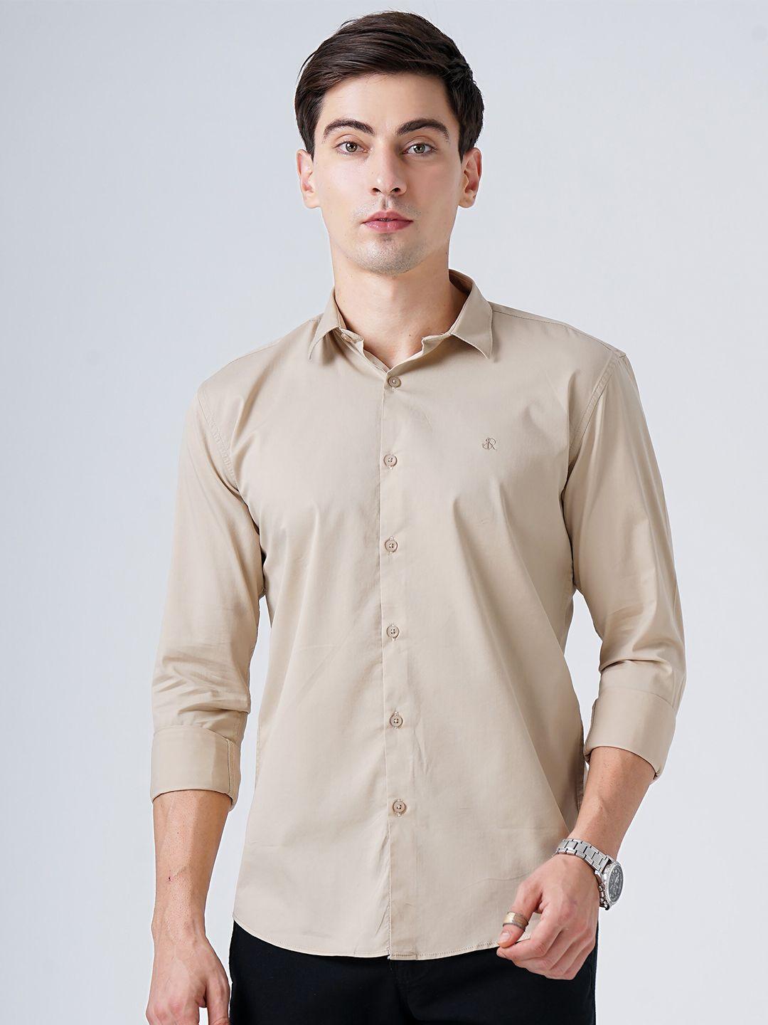 soratia men beige slim fit casual shirt