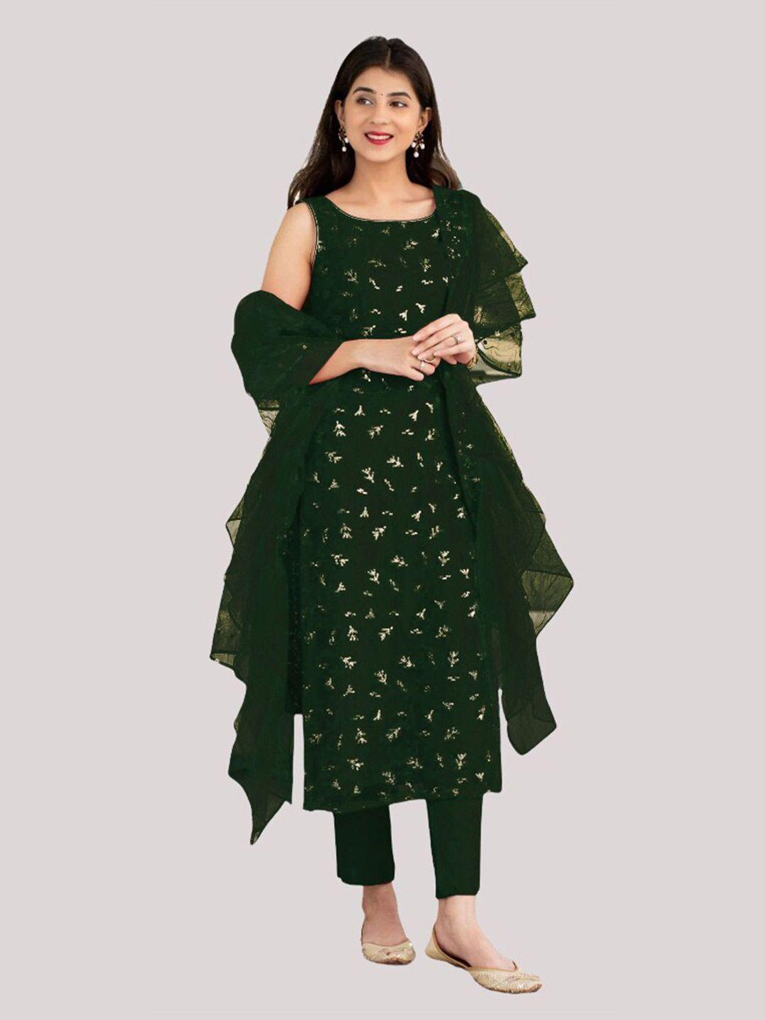 fashion basket green embroidered semi-stitched dress material