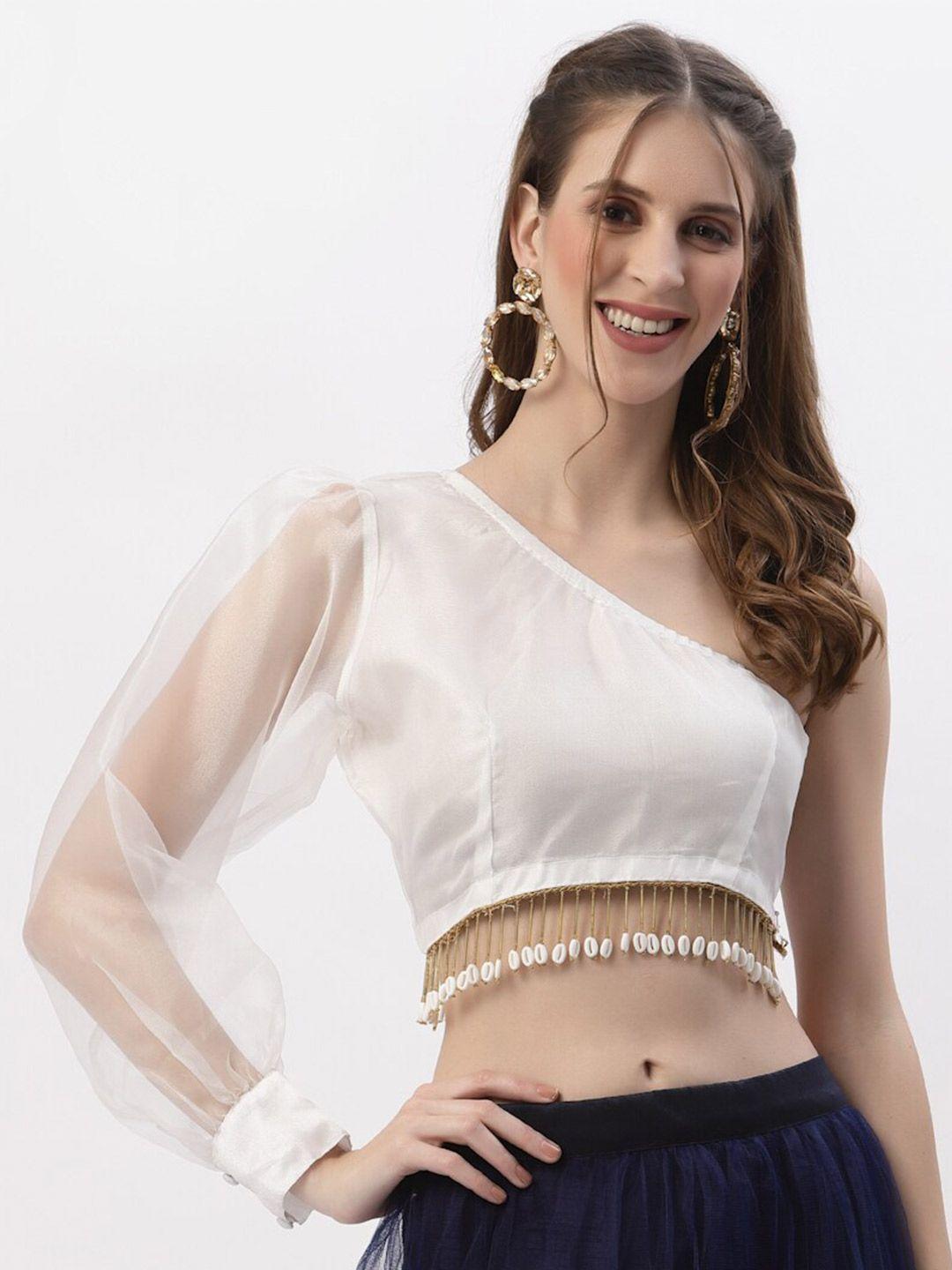 studio rasa white organza one shoulder crop top