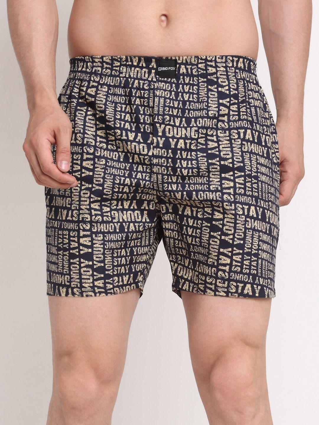 big fox men navy blue & beige printed pure cotton boxers