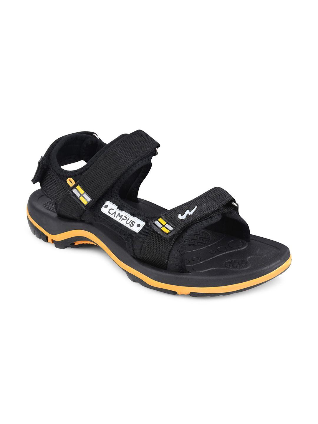 campus men black patterned sports sandals