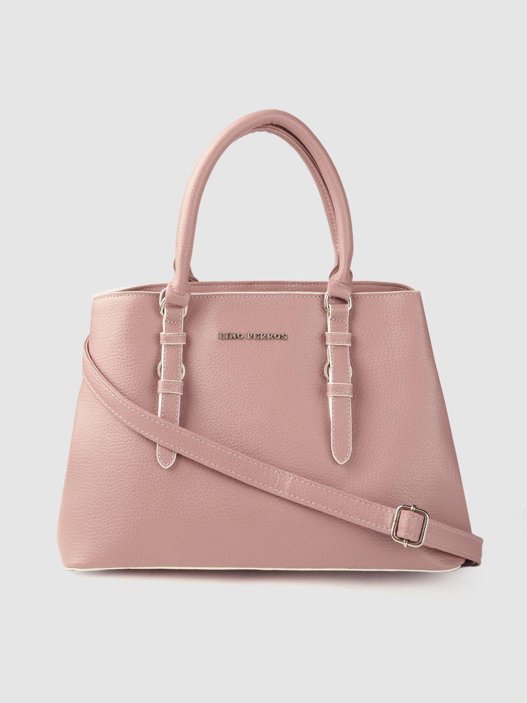 lino perros peach-coloured solid structured handheld bag with detachable sling strap