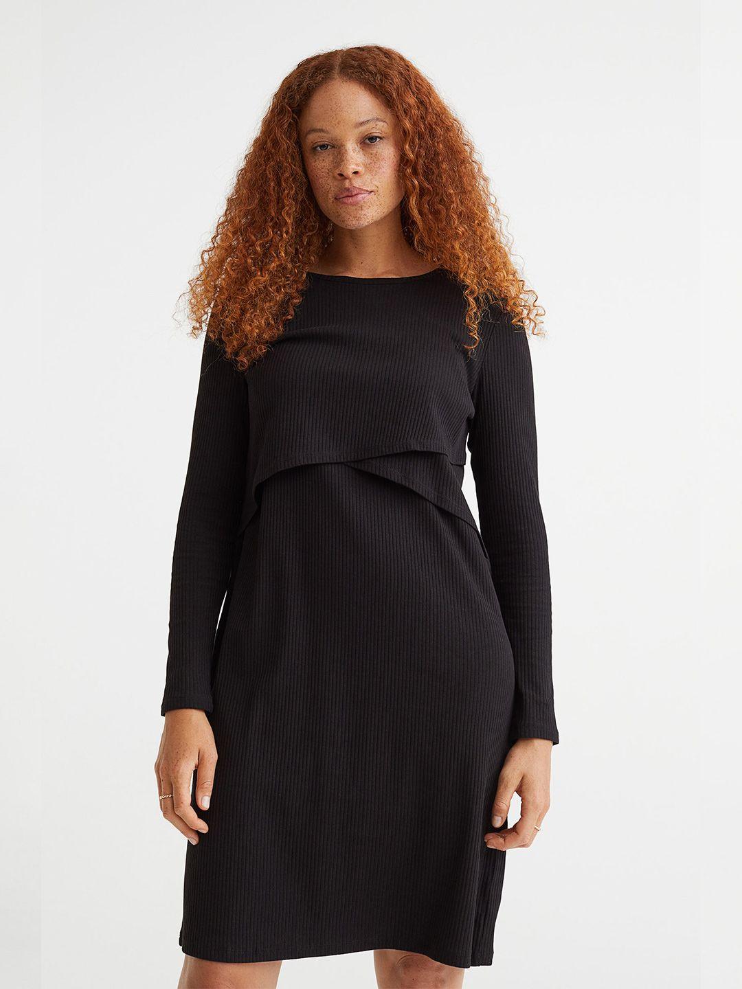 h&m mama black ribbed nursing dress