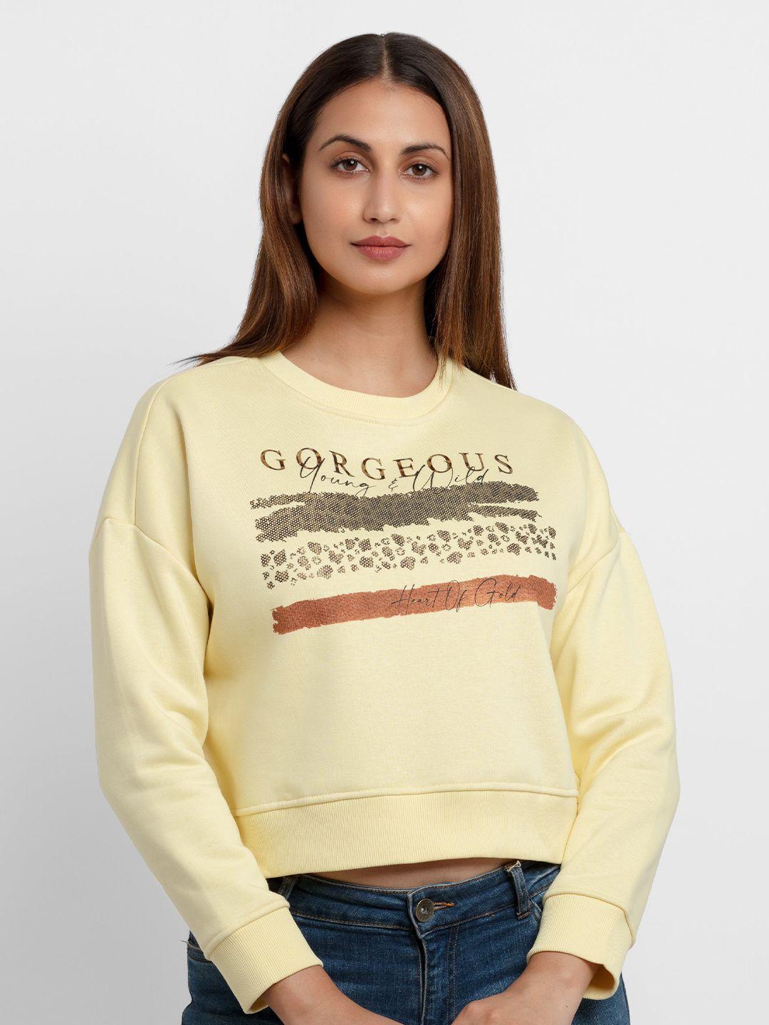 status quo women yellow printed sweatshirt