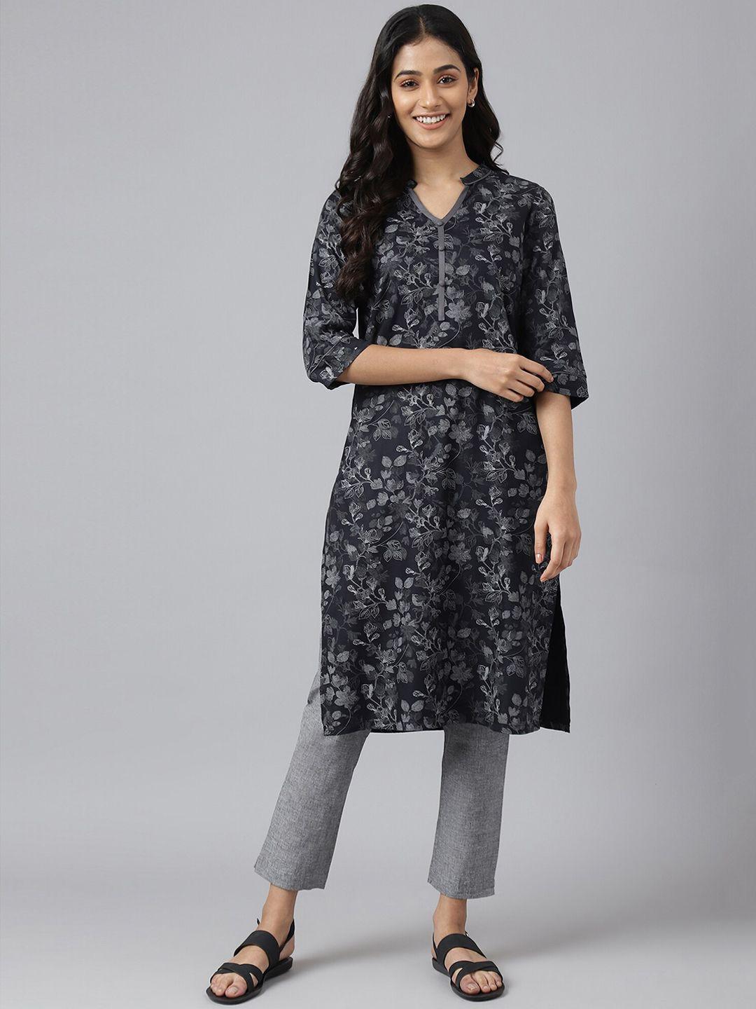 aurelia women grey printed kurta