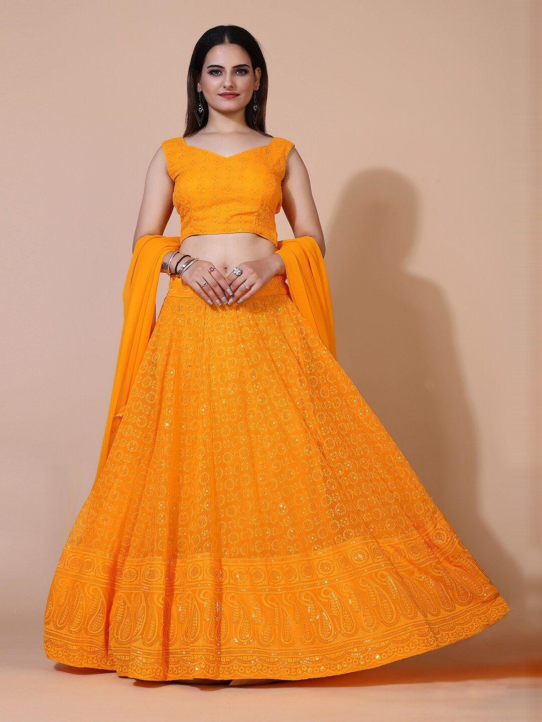 prenea mustard embellished ready to wear lehenga & blouse with dupatta