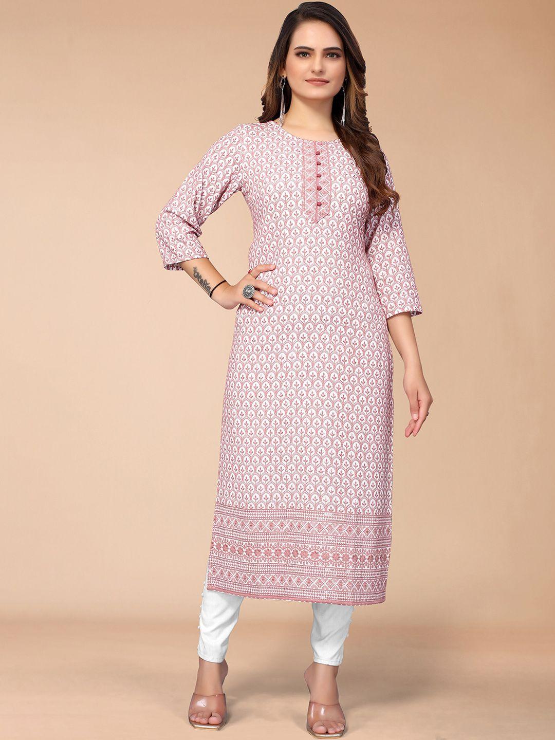 kalini women pink ethnic motifs printed flared sleeves gotta patti quirky kurta