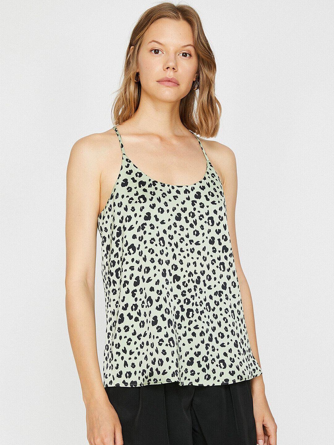 koton green & black leopard print top